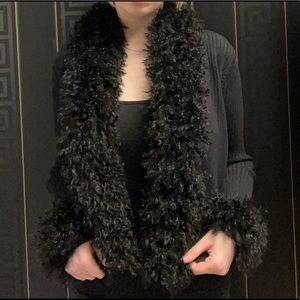 Faux Fur Trim Black Cardigan Sweater Button Down Removable Fur